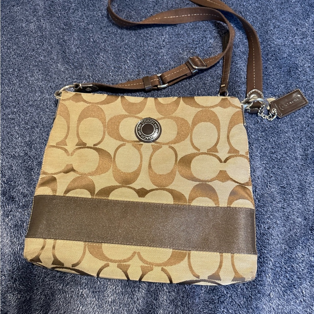 Coach Signature Brown and Tan Crossbody Bag